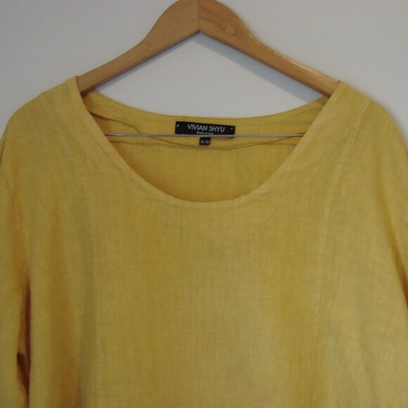 Vivian Shyu Linen Tunic Top Made in Italy Lagenlook Mustard Yellow XL XXL 1X 2X - Picture 2 of 12